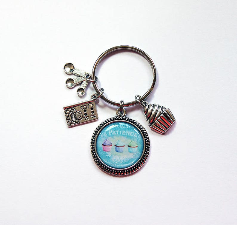 7937 gift under 20 Stocking stuffer key ring Cute Keychain Cupcake Charm blue Cupcake Keychain Keychain for her Cupcake Keyring