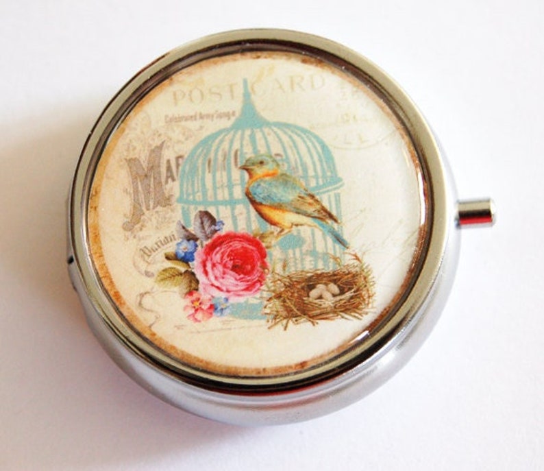 Bird Cage Pill Case, Pill Box for Purse, Gift for Mom 2358 image 1