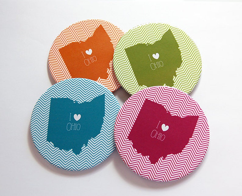 I Love Ohio Coasters, Drink Coasters, Ohio Coasters, Coasters, Ohio Map Coaster, Ohio, Chevron, State Coaster, Hostess Gift 5065m image 1