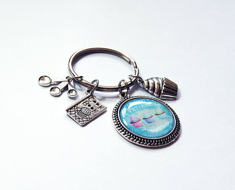 7937 gift under 20 Stocking stuffer key ring Cute Keychain Cupcake Charm blue Cupcake Keychain Keychain for her Cupcake Keyring