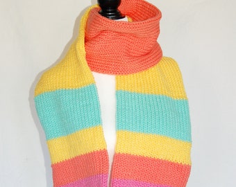 Color Block Knit Winter Scarf in Yellow Orange, Mint Green and Pink, Colorful Warm Winter Scarf (S030)