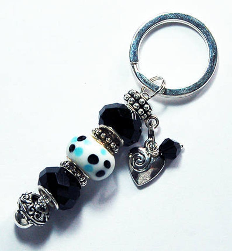 Black White Keychain Polka Dots Keychain Cute Keyring Etsy
