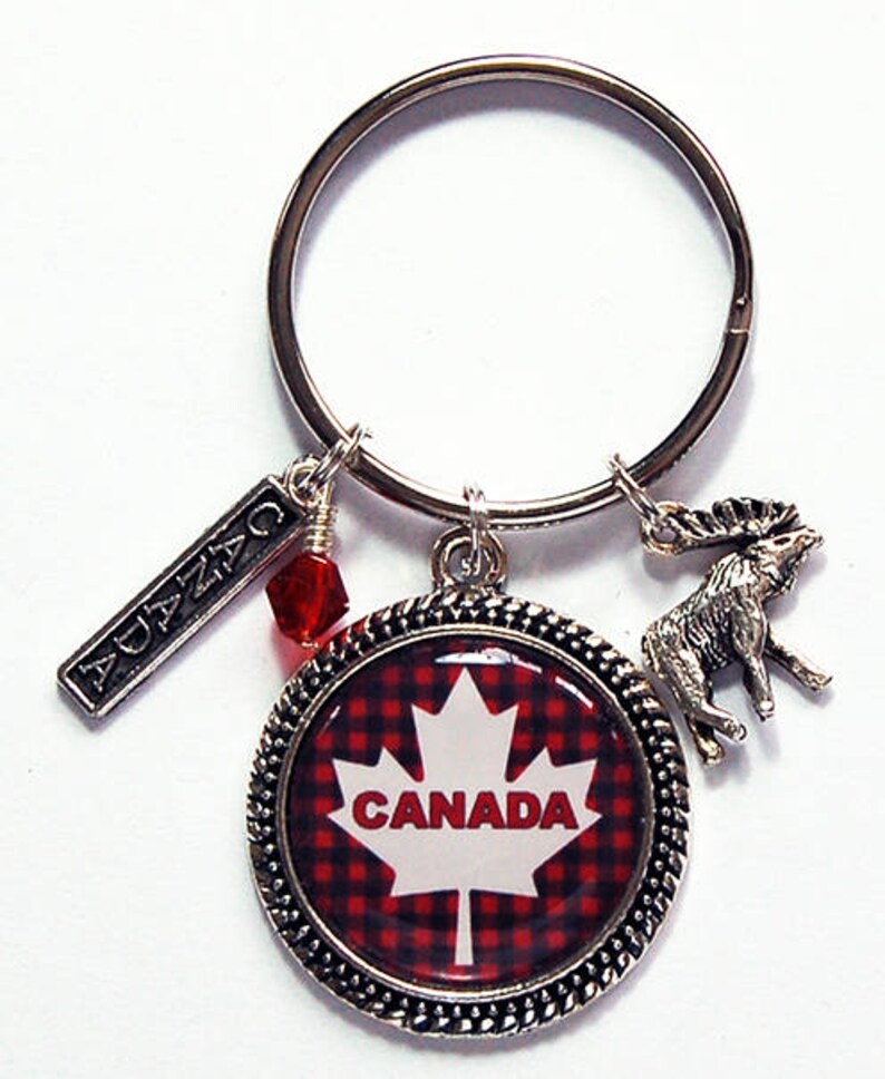 Canada Moose Keychain Keyring With Charms Maple Leaf Canada Etsy