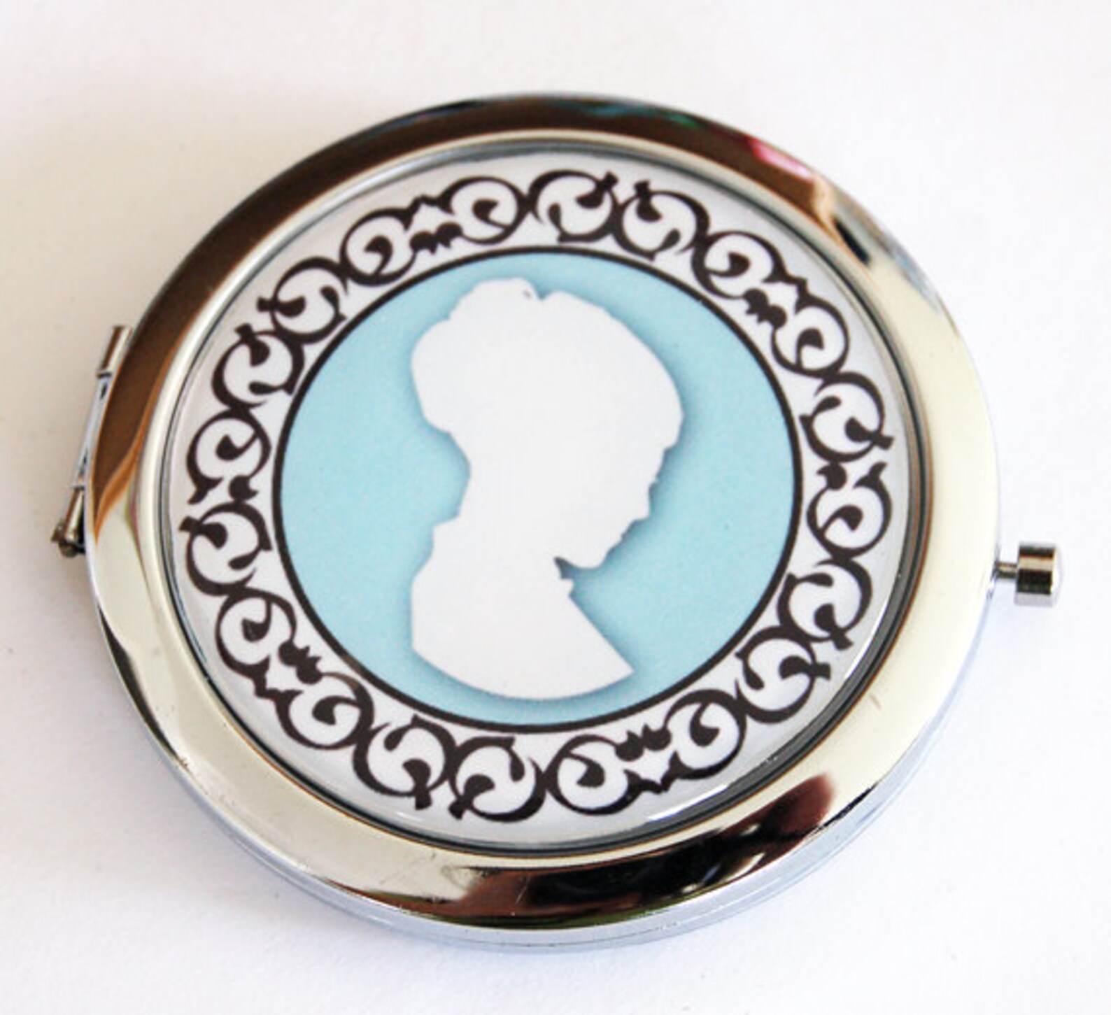 Cameo Compact Mirror Compact Mirror Blue Mirror Pocket Etsy