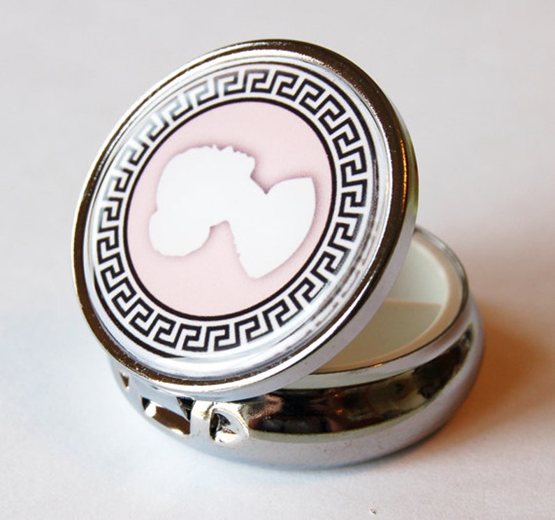 pink Pill Container Gift for her cameo round pill case mint case 1727 Cameo Pill Case Pill Case