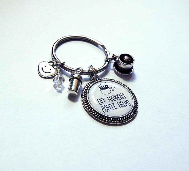 Coffee cup coffee craver Key ring and charms Coffee Key ring Coffee Lovers 7841 Silver Keychain with Charms Coffee Keychain