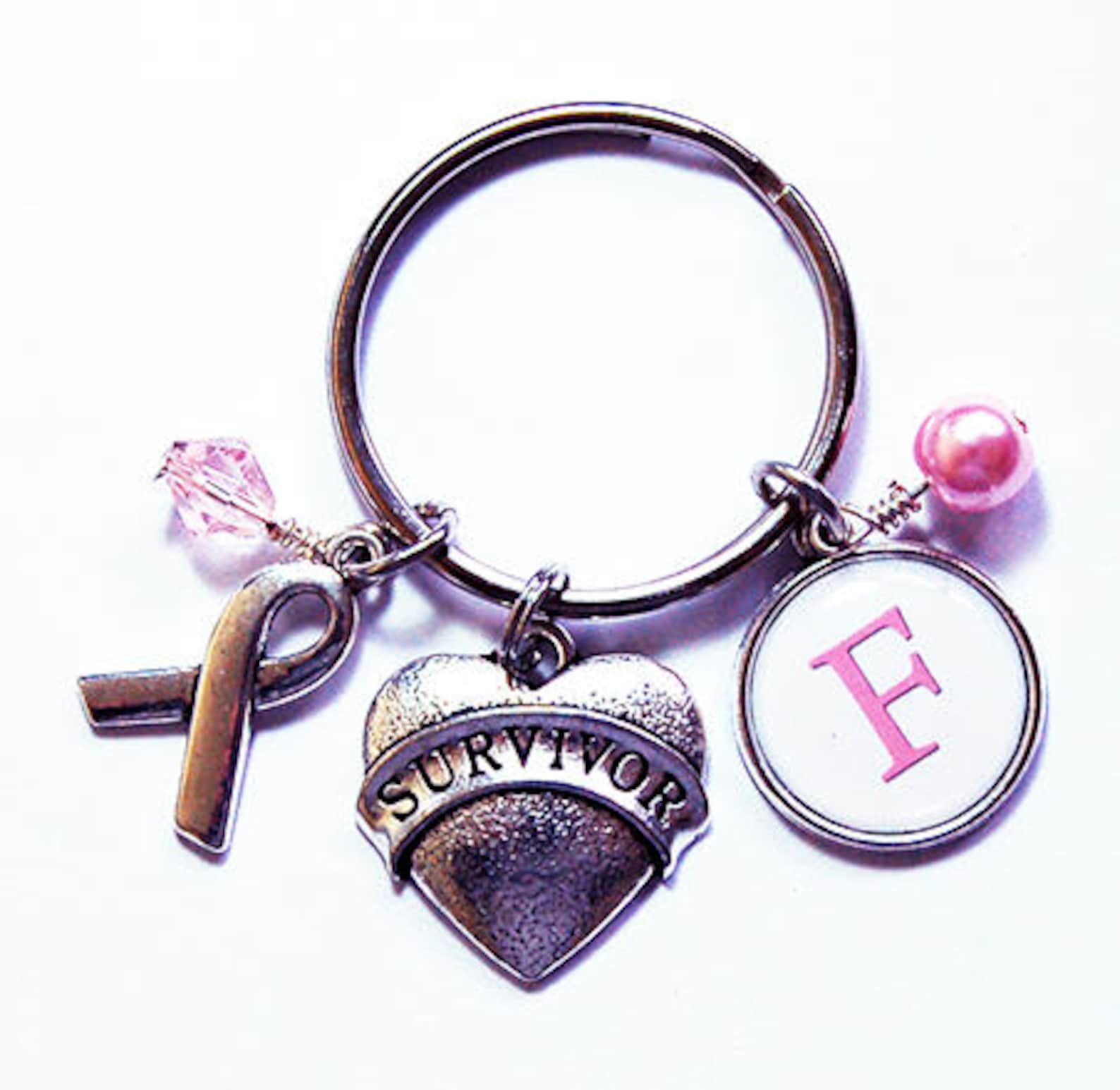 Cancer Survivor Monogram Keychain Heart and Ribbon Keyring - Etsy