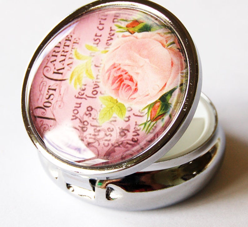 pink rose 1458 Pill Container Floral Flower Pill Box mint case Candy container Pill Case Mothers Day