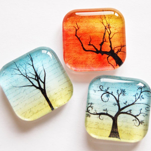 Tree Magnets, Glass Magnets, magnets, Fridge Magnets, Kitchen Magnets, Trees, Office, Stocking Stuffer