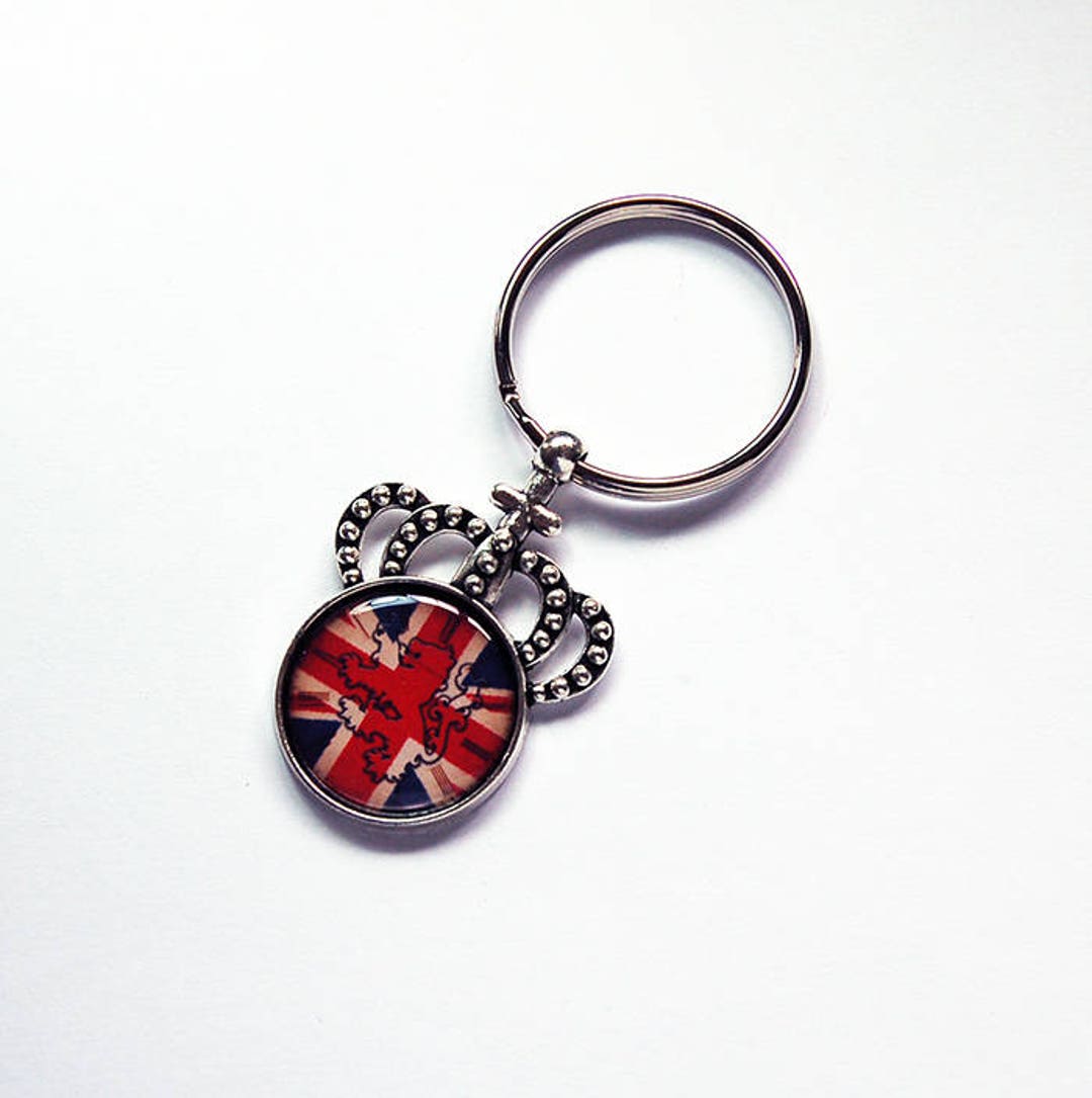 Union Jack Keychain, Crown Keyring, Stocking Stuffer, Gift Under 10