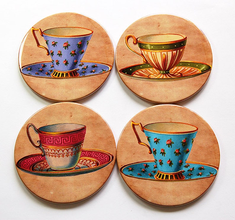 Tea Cup Coasters Coasters Drink Coasters Tableware Tea Etsy Australia