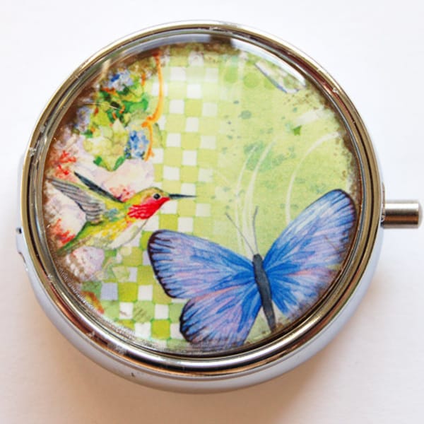 Butterfly, Pill Box, Pill Case, Pill Container, Hummingbird case, Gift for her, butterfly pill case, hummingbird (632)