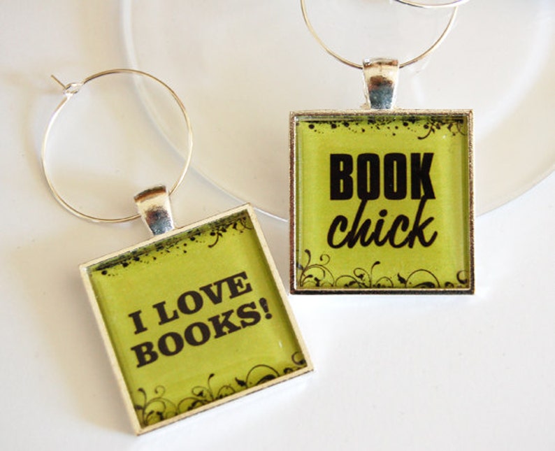 Book Club Wine Charms Wine Glass Charms Book Club Silver Etsy