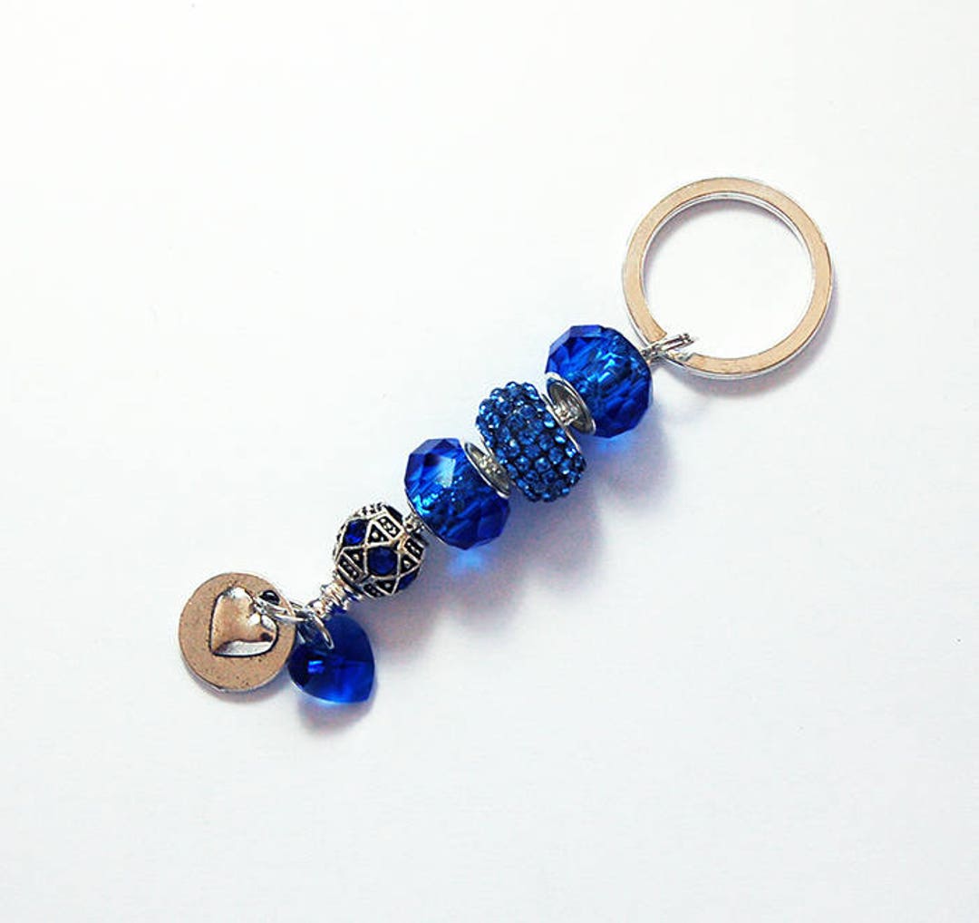 Blue Keychain Rhinestone Keyring Glass Bead Keychain Etsy