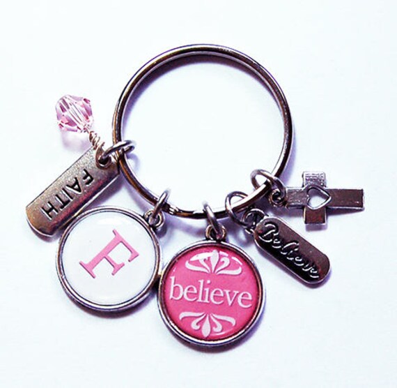 Believe Keychain Faith Keyring Monogram keychain Cadeau personnalise Rose Religieux Believe Keyring Faith Keychain cadeau pour elle 8397 Etsy France