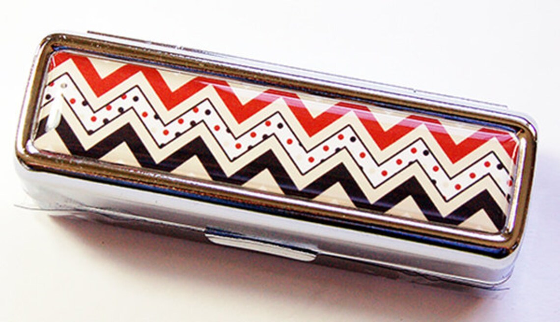 Lipstick Case Lipstick Case With Mirror Chevron Lipbalm Etsy
