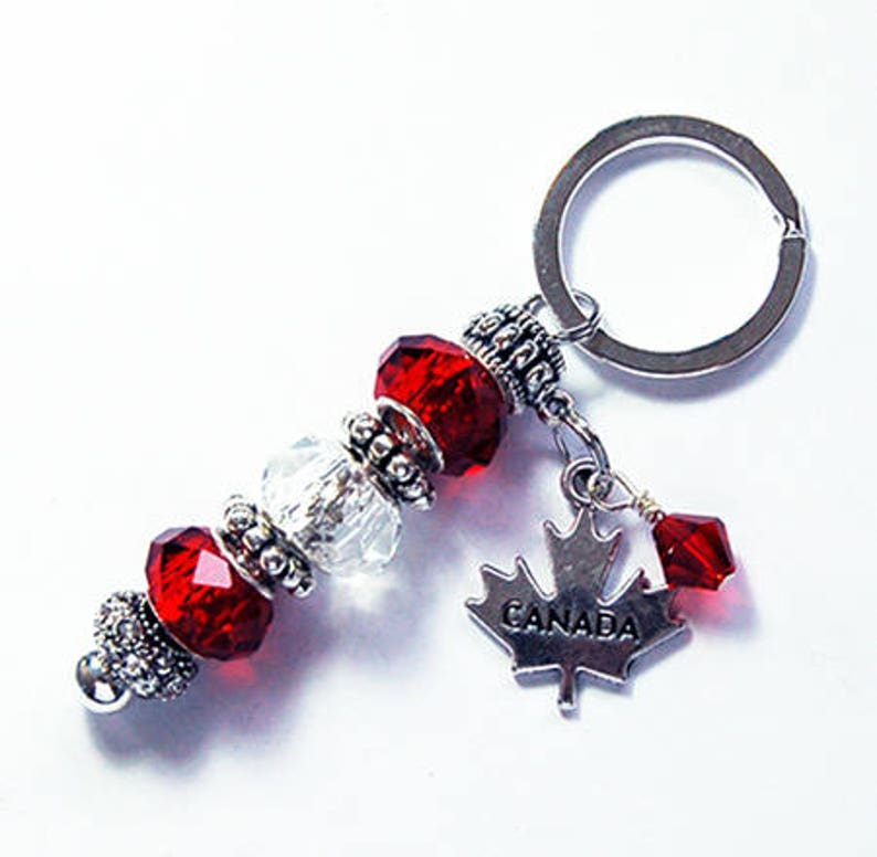 Canada Keychain Maple Leaf Red White Keychain Glass Bead Etsy