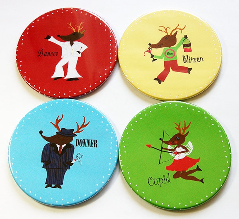 Christmas Coasters Reindeer Coasters Drink Coasters Etsy