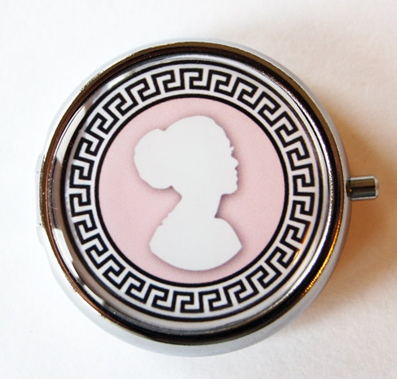 pink Pill Container Gift for her cameo round pill case mint case 1727 Cameo Pill Case Pill Case