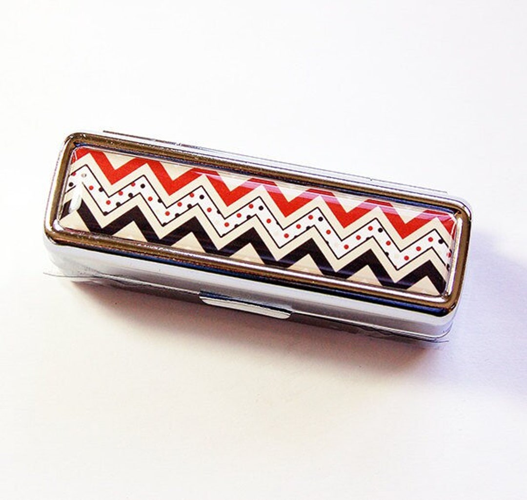 Lipstick Case, Lipstick Case With Mirror, Chevron, Lipbalm Case