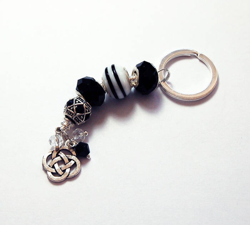 Black White Beaded Keyring Glass Bead Keychain Cute Keyring Etsy