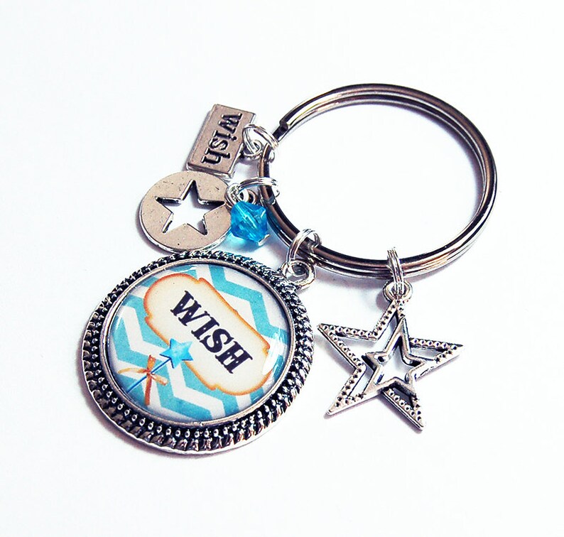 Cute Keychain Keyring for her Wish Keychain Keychain with Charms Keychain for her Wish upon a star 8618 Star Keyring Blue Chevron