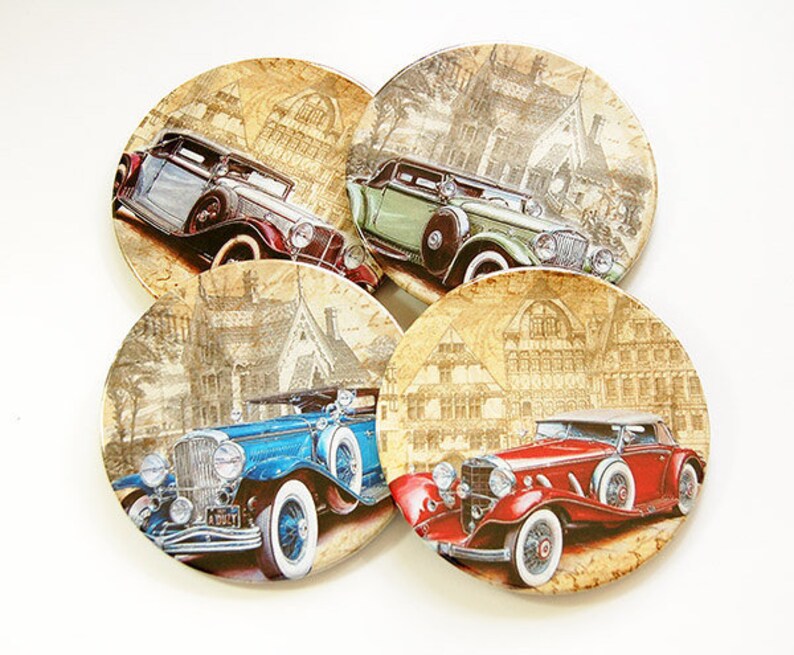 Car Coasters Vintage Cars Drink Coasters Set of Coasters Etsy