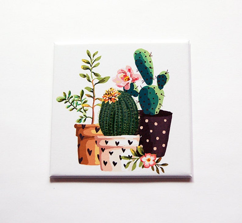 Cactus Magnet, Nature Magnet, Kitchen Magnet, Fridge magnet, Stocking Stuffer, Locker Magnet, Large Square Magnet, cacti magnet 7109 image 1