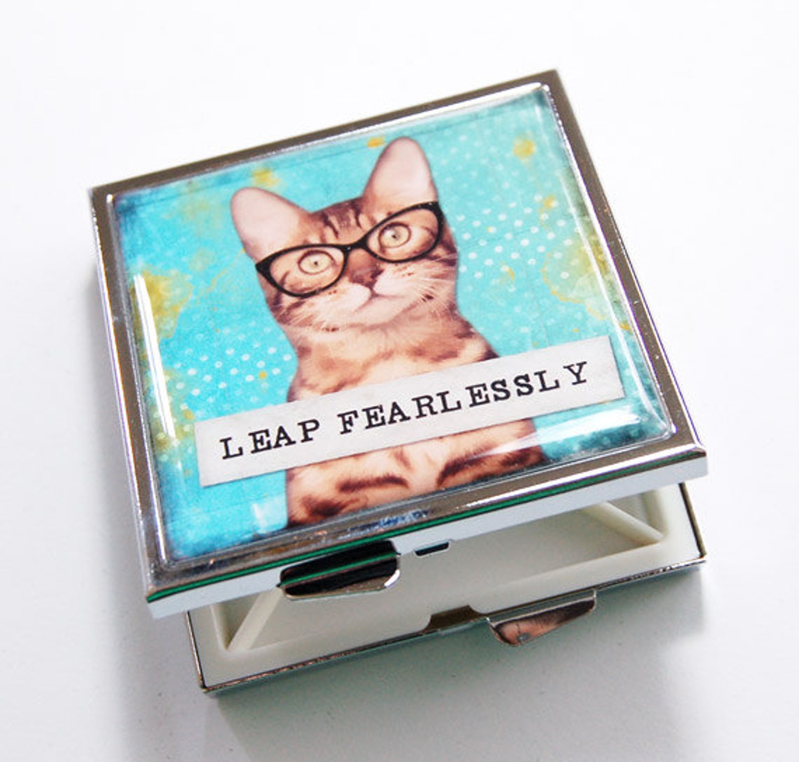 Square Pill Box Cat Pill Case Cat Pill Box 4 Sections Pill Etsy