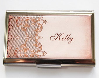 Personalized Business Card Case, business card holder, Personalized, card case, Custom Case, stainless steel, lace, you pick color (3537)