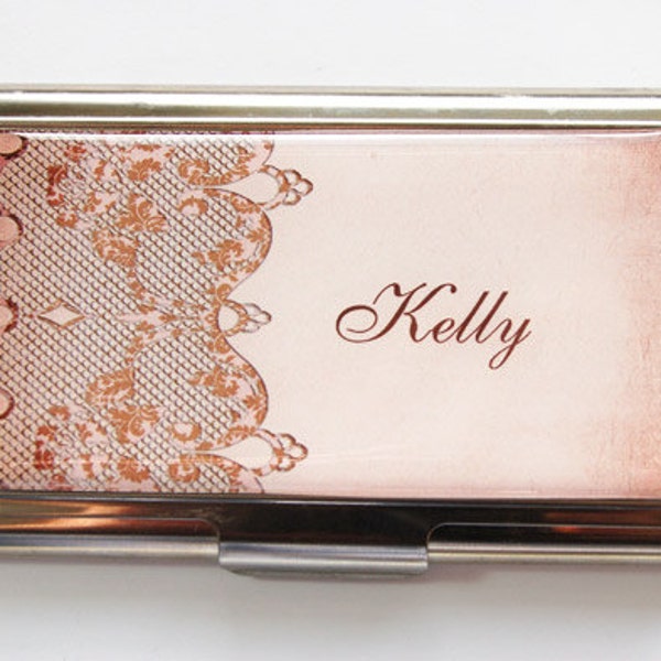 Personalized Business Card Case, business card holder, Personalized, card case, Custom Case, stainless steel, lace, you pick color (3537)