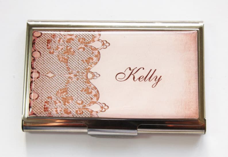 Personalized Business Card Case, business card holder, Personalized, card case, Custom Case, stainless steel, lace, you pick color (3537) 
