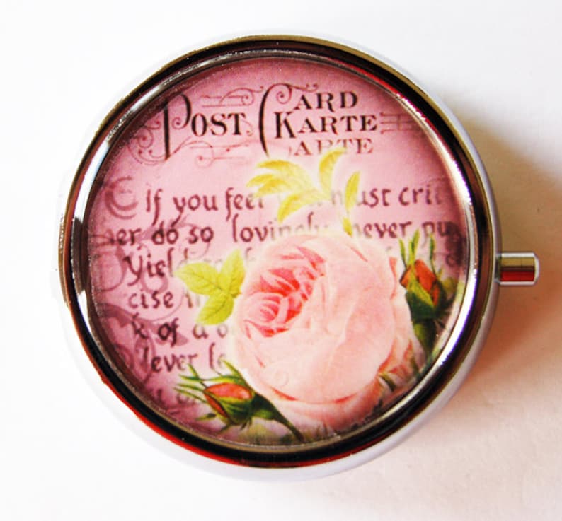 pink rose 1458 Pill Container Floral Flower Pill Box mint case Candy container Pill Case Mothers Day