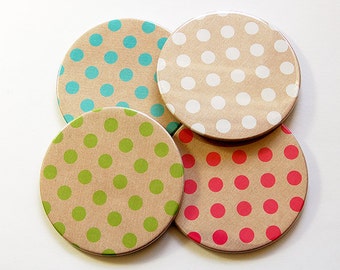 Polka Dot Coasters, Wine Coasters, Coasters, Drink Coasters, Hostess Gift, Housewarming Gift, Stocking Stuffer, Polka Dot, Tableware (5025)