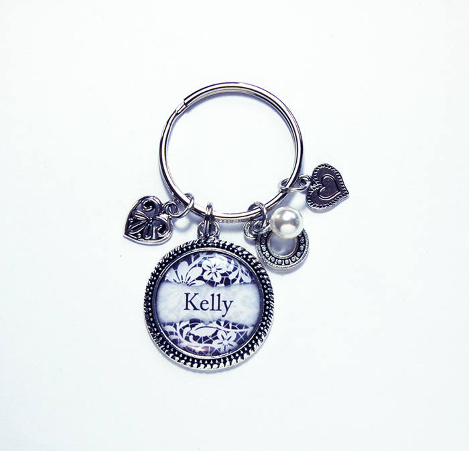 Keychain with charms Personalized keyring Black White gift Etsy