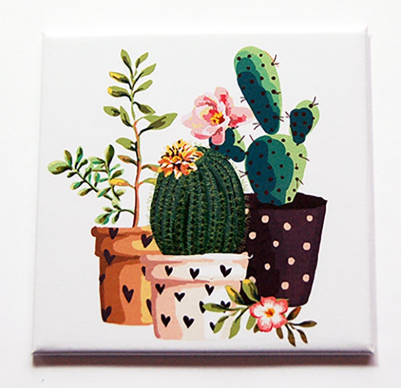 Cactus Magnet, Nature Magnet, Kitchen Magnet, Fridge magnet, Stocking Stuffer, Locker Magnet, Large Square Magnet, cacti magnet 7109 image 2