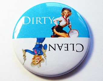 Dishwasher magnet, Clean Dishes, Dirty Dishes, Cowgirl Pinup, Blue, White, Pinup Girl, kitchen magnet, clean dishes magnet, Magnet (5140)