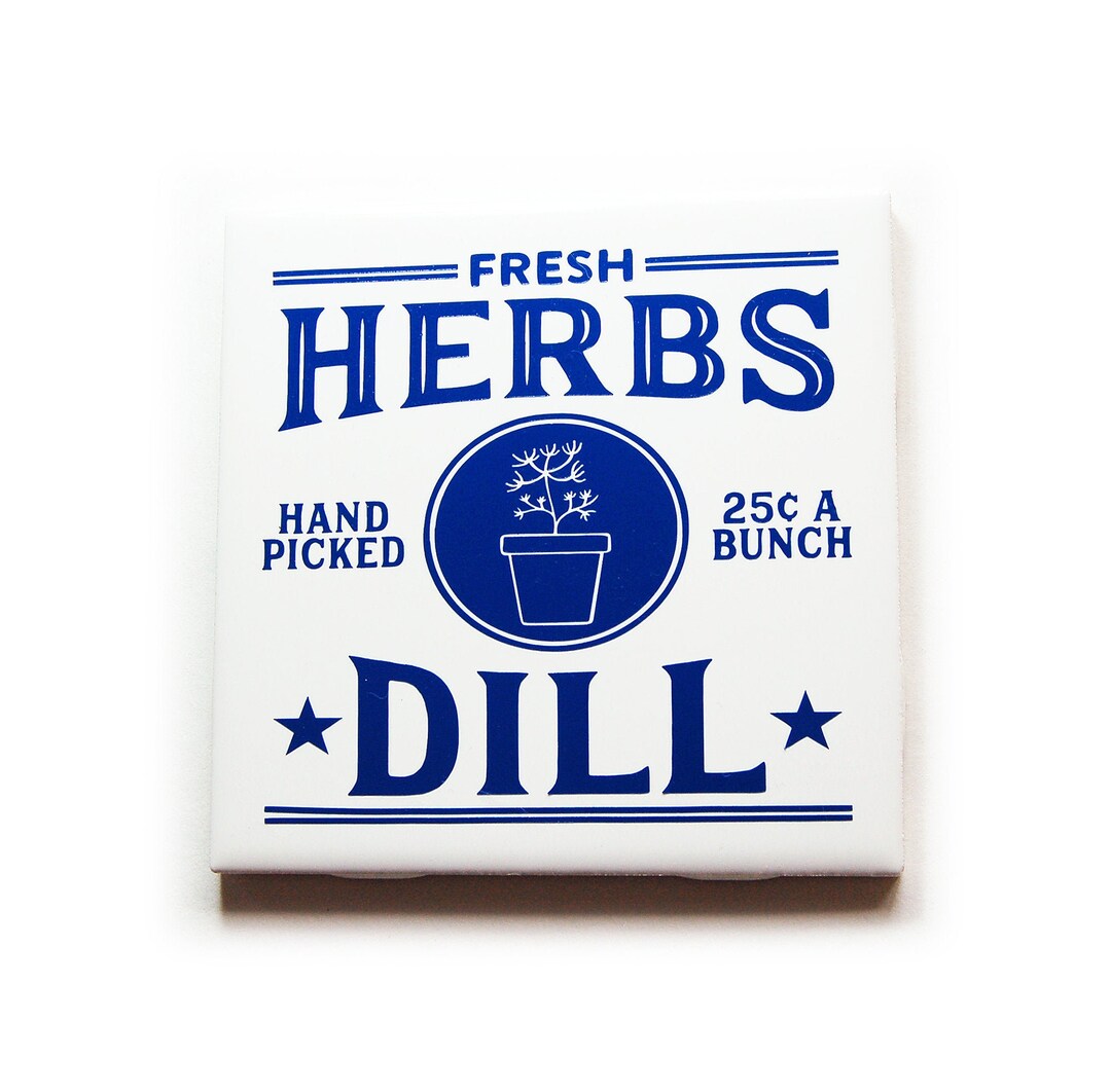 Fresh Herbs Dill Kitchen Sign, Wall Plaque in Blue & White, Kitchen ...