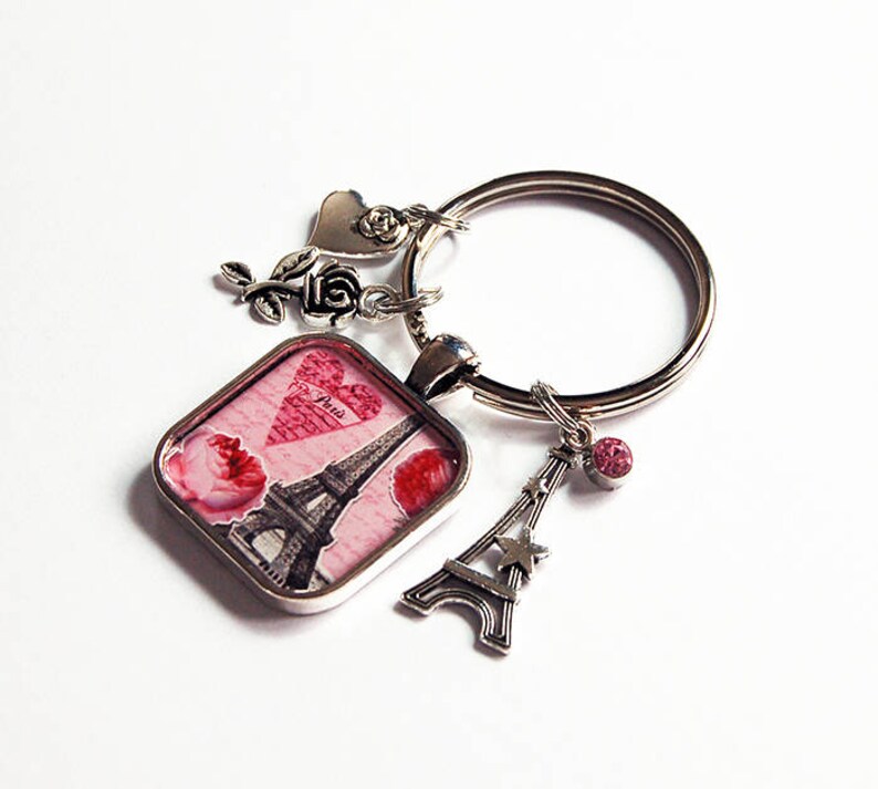 Paris Keyring Eiffel Tower Paris Keychain Pink Keyring Etsy