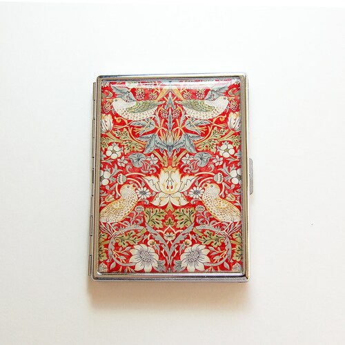 Pitillera delgada con diseño floral adornado, diseño de papel tapiz vintage, mosaico de pájaros, porta cigarrillos (9735S)