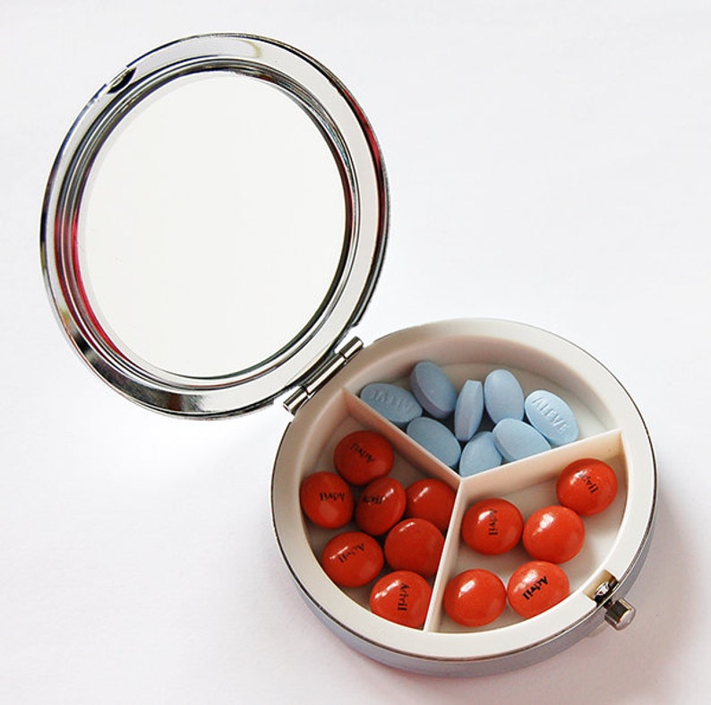 Pill Box With Mirror Floral Mirror Pill Case With Mirror Etsy