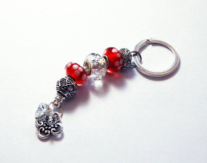 Red Polka Dot Keychain Keychain for her Glass Bead Keychain Etsy