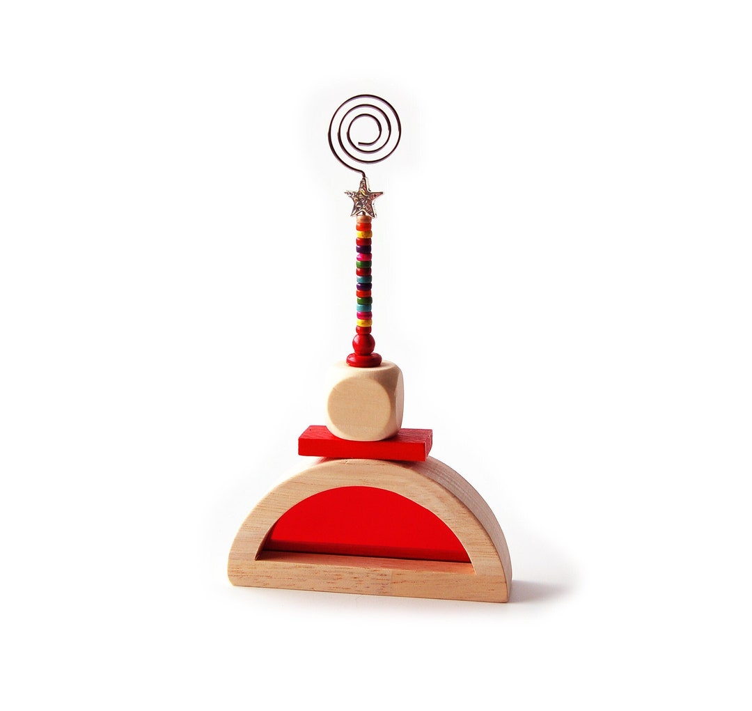 Red Wooden Note Photo Holder, Wood Note Card Holder, Stand for Photos