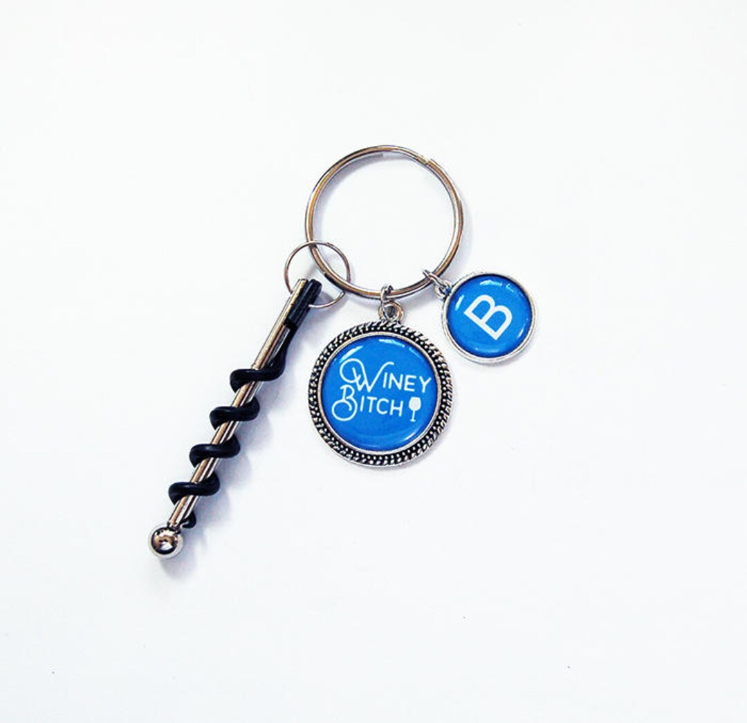 Winey Bitch Corkscrew Keychain Monogram Keychain Corkscrew Etsy