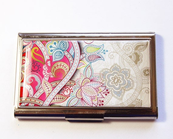 Business Card Case, Cute Card case, business card holder, Card case for her, Pink case, Paisley case, pink paisley (2916)
