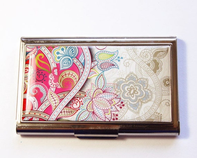 Business Card Case, Cute Card case, business card holder, Card case for her, Pink case, Paisley case, pink paisley (2916) 