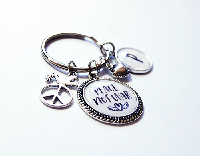 Peace Sign Key Ring Peace Not War Keychain, Peace Sign, Key Ring, Monogram Keychain ...