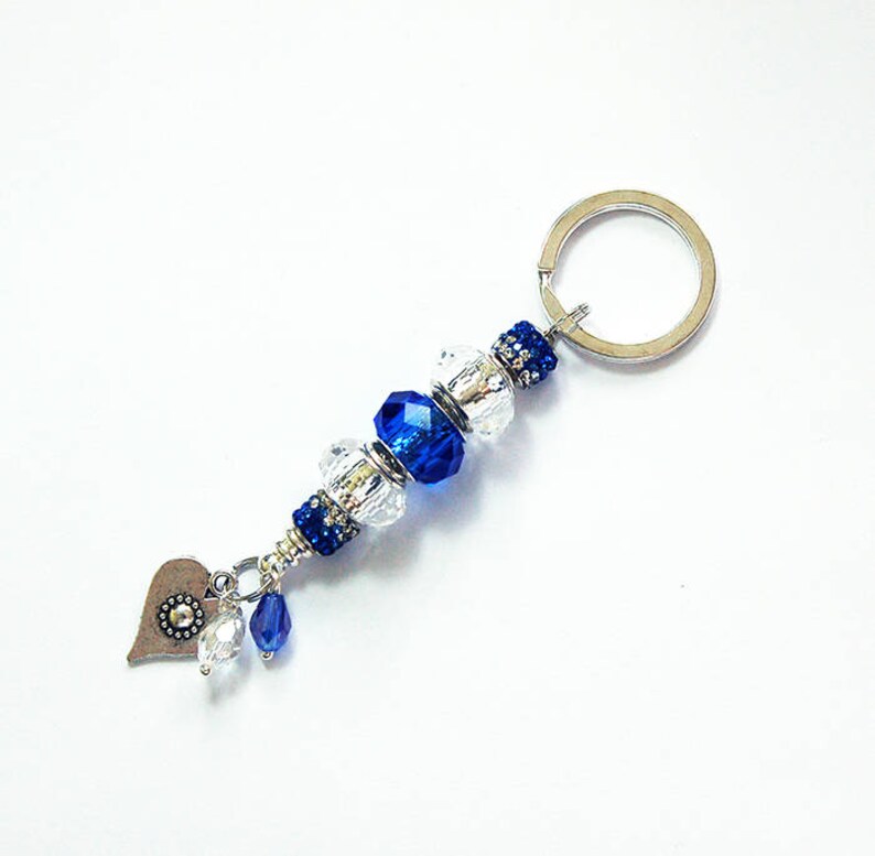 Blue Rhinestone Keychain 8427 Bling keychain Cute keyring bead keyring Keychain for her Blue keychain Heart keyring Stocking Stuffer