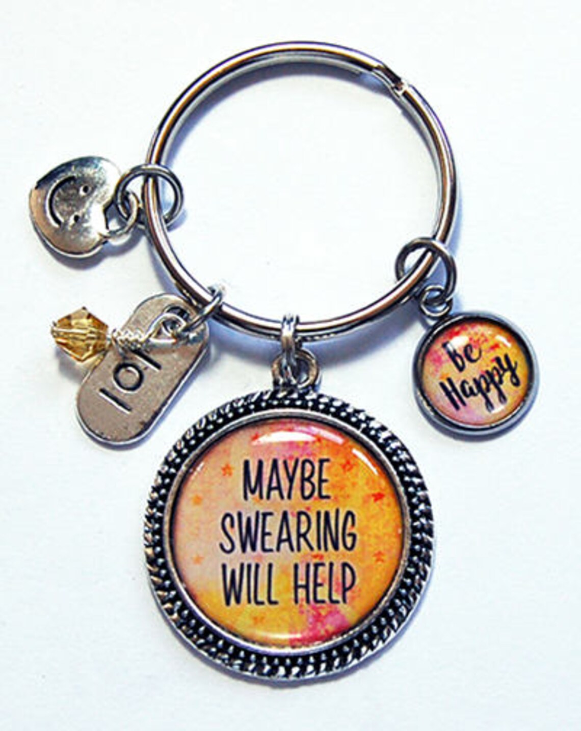 Funny Keyring Maybe Swearing Will Help Keychain With Charms Etsy