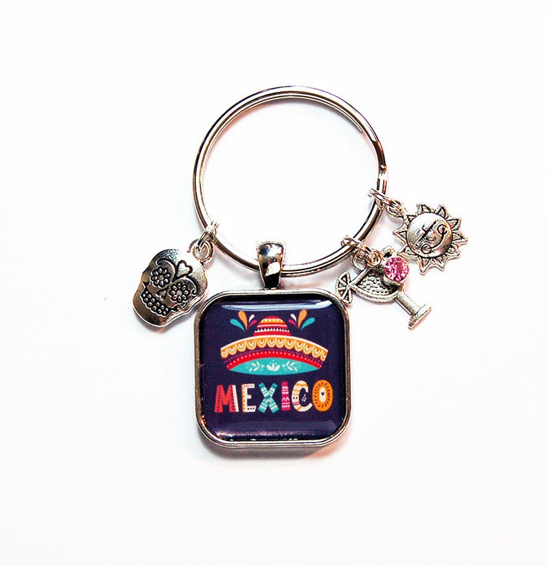 Mexico Keychain Sugar Skull Sombrero Keyring With Charms Etsy